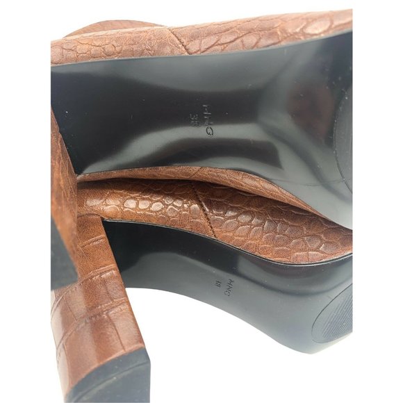 Mango Size 38 (US 7.5) Brown Faux Leather Pointed Toe Block Heel Booties - Picture 9 of 10